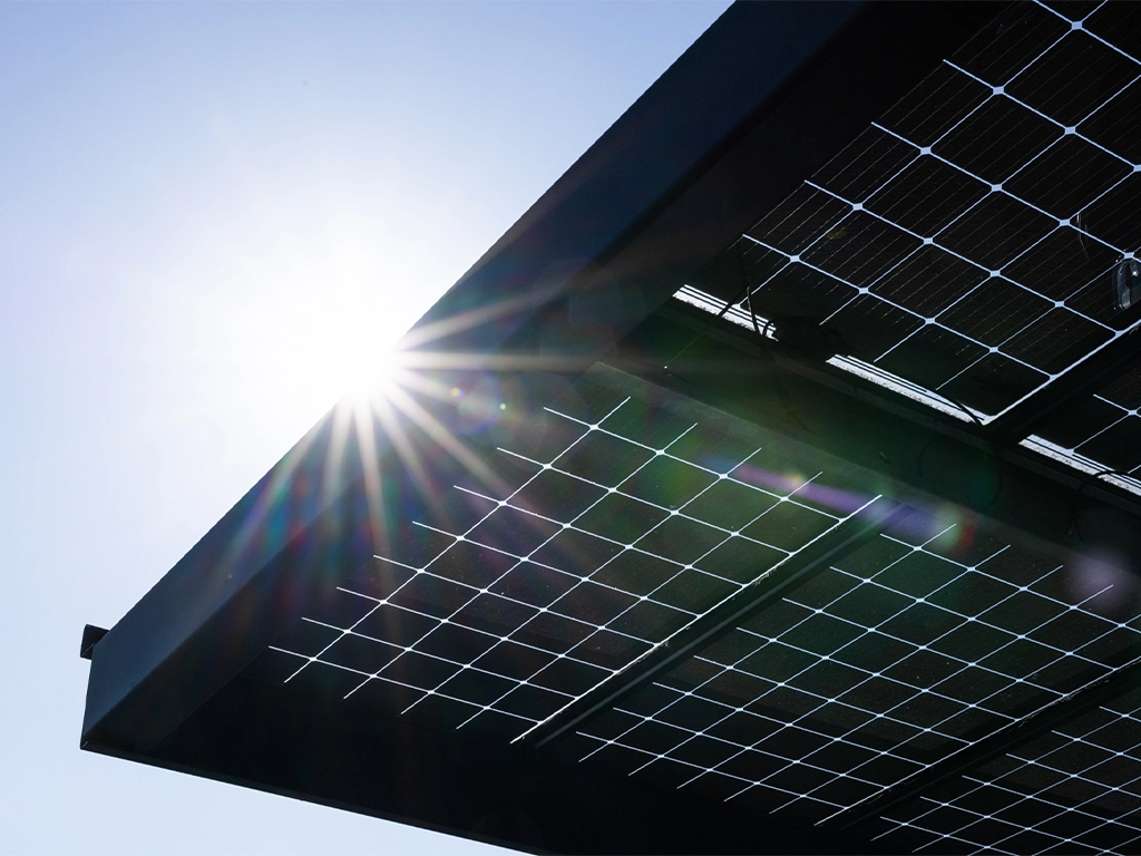 Carport met zonnepanelen ingezoomd